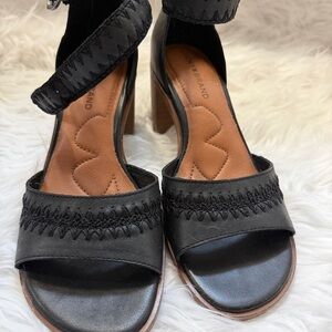 Lucky Brand Shivona size 7 Black Leather Ankle-Strap Heels.